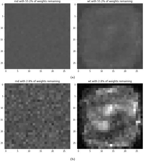 Figure 2.2: Heatmaps of active connections on the input layer of Lenet (300,100 -hidden neurons) after pruning