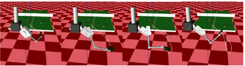 Figure 4: Robot table tennis setting and a forehand stroke learned by MOTO upon a spinning ball.