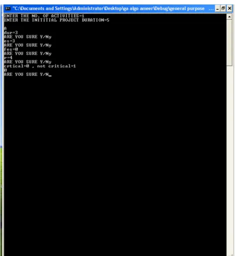 Figure 8 GA Input Screen  