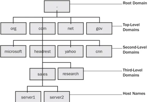 Figure 1-6  DNS domains are organized hierarchically. 