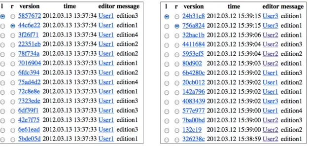 Figure 4.3: View of the history list page before fixing the timestamps (left) and after (right).