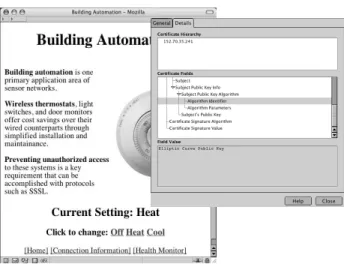Figure 7: A screenshot of an ECC-enabled Mozilla browser communicating with Sizzle embedded inside a wireless thermostat