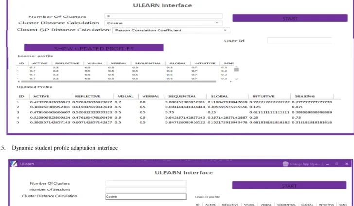 Fig. 5. Dynamic student profile adaptation interface