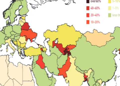 Fig. 1. Russia’s share in the inward FDI stock of the recipient country   as of the end of 2013 