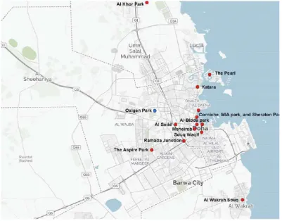 Figure 1. The major POS in Doha (source: adapted by the author from Google Maps). 
