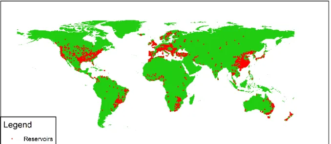 Figure 2.1. The location of the 2235 reservoirs globally.    