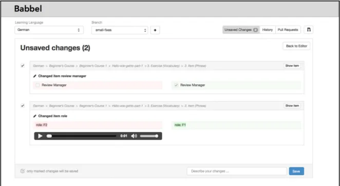 Figure 5.4: The difference view highlighting changes the user did recently