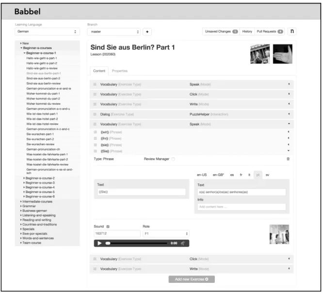 Figure 5.5: The main editing view with an opened lesson 5.2.5 Pull Request