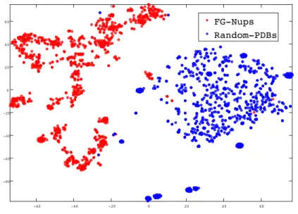Figure 2.4. Classification of FG-Nups versus PDB structured sequences. In this figure, each point presents a protein projected into a 2D space.