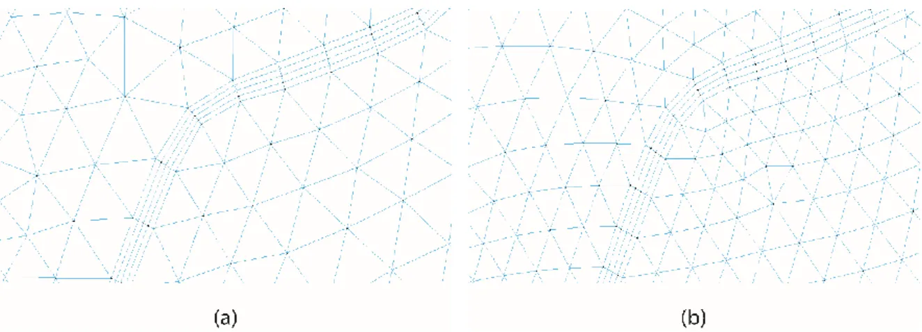 Figure 7: screenshots of the (a) coarse grid and (b) fine grid at the same zoom level at Au am Rhein, Germany