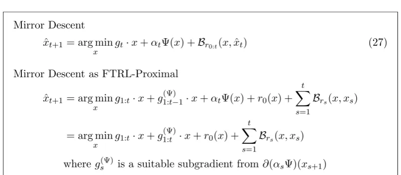 Figure 2: Mirror Descent as normally presented, and expressed as an equivalentFTRL-Proximal update.