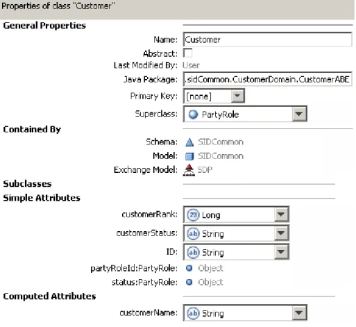 Figure 4: Properties of the SID’s Customer Class 
