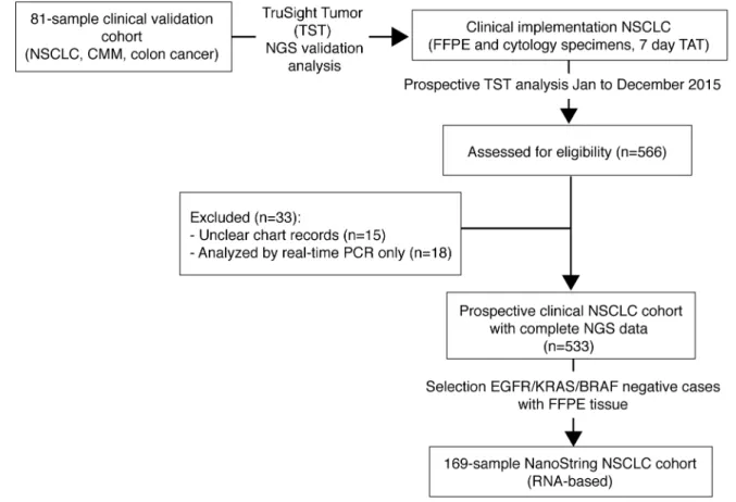 Figure 1: Study scheme outlining analyses and cohorts.  FFPE: formalin-fixed paraffin embedded tissue, TAT: turnaround time.