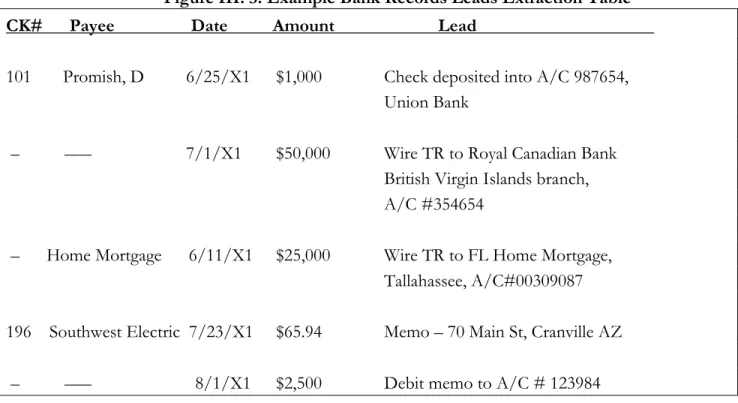 Figure III. 3: Example Bank Records Leads Extraction Table 