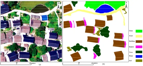 Figure 6. Third study area: (a) UAV image with 0.1m spatial resolution and (b) Ground reference  data.