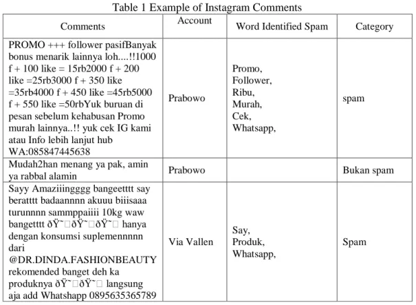 Table 1 Example of Instagram Comments 