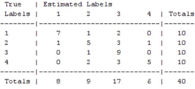 Figure 7: Screen Short of Confusion Matrix for Parzen Classifier  According to this justification, the  new calculation says  that sensitivity of the UDC classifier is (19/19+1) x100= 95% 