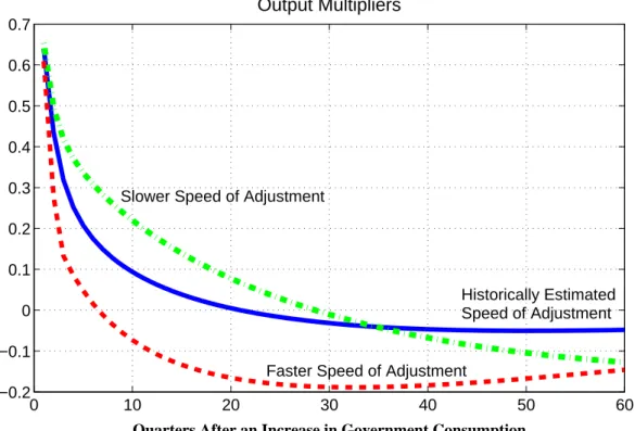 Figure 4: Output multipliers estimated in a neo-classical growth model using post-war U.S.