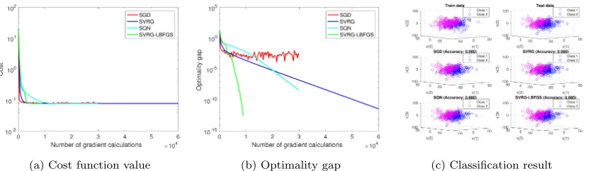 Figure 1: Results of ℓ2-norm regularized logistic regression problem.