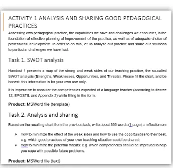 Fig. 1. Activity and tasks for teacher training in designing e-portfolio - example 