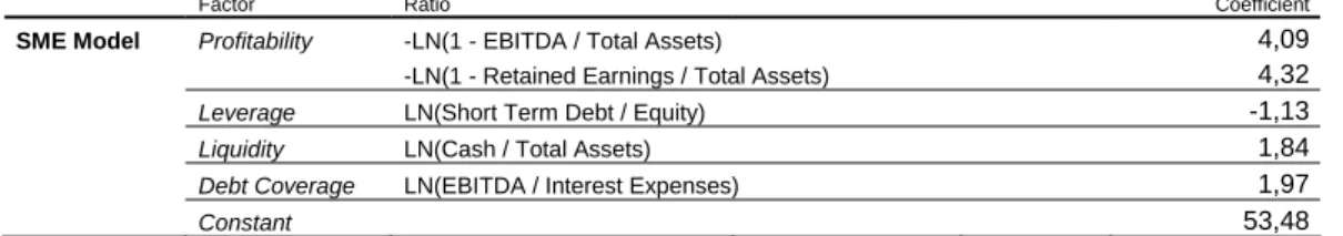Table 4.1: input variables in Altman and Sabato’s SME model for the US. 