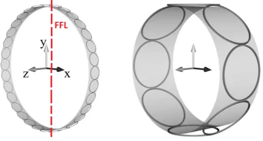 Figure 12: Two illustrative receive coil setups, with FFL orientation. The excitation of the FFL will be in thex-direction.