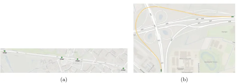 Figure 2.2: Examples of location referencing by TMC (a) and OpenLR (b) [6].