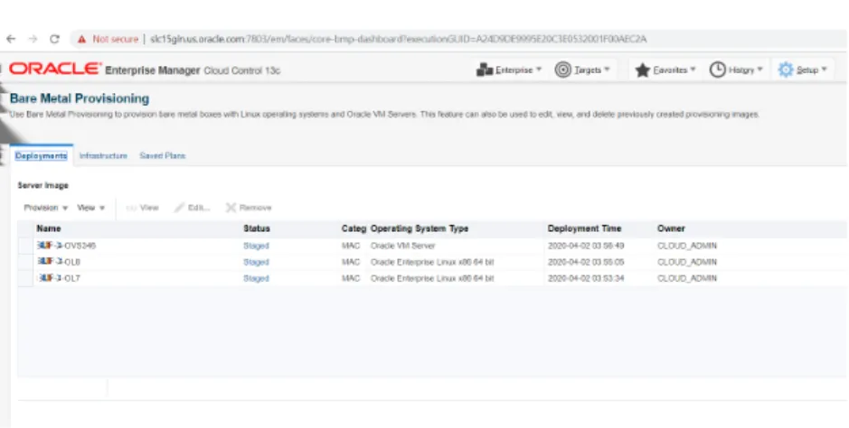 Figure 2-1    Image showing Deployment tab for Bare Metal provisioning