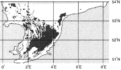 Figure 1.1: Location of sand wave ﬁelds (dark shading) in the Southern Bight of the North Sea(Hulscher and van den Brink, 2001).