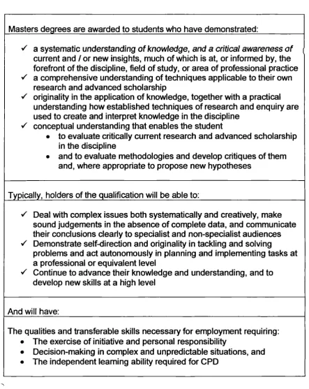 Table 2.1: QAA descriptor for a qualification at Masters level (2001a, o.3)