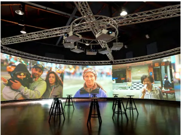 Figure 2 (right). “Life Between Buildings” is a circular, immersive, and filmic exhibition which showcases  the classic Gehl principles about the human scale, senses, and how we interact with the built environment