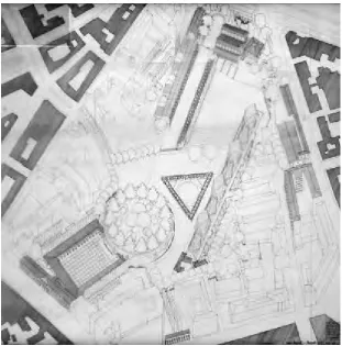 Fig. 2. Competition drawing. Axonometric view of the project.  (Courtesy of Stefano Piazzi architect