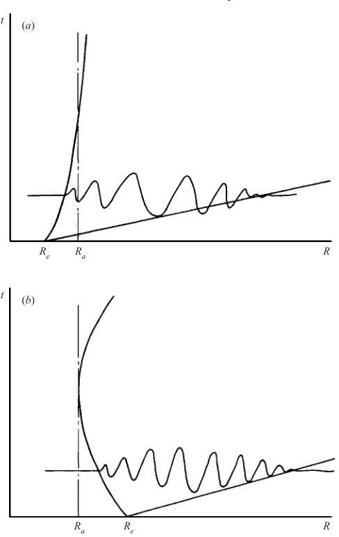 Figure 4. Schematic sketches of typical wavepacket evolution for the rotating-disc boundary(layer as revealed by our numerical simulations