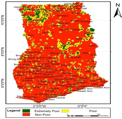 Figure 2. The SCPM’s Poverty Prediction Map for Ghana.  