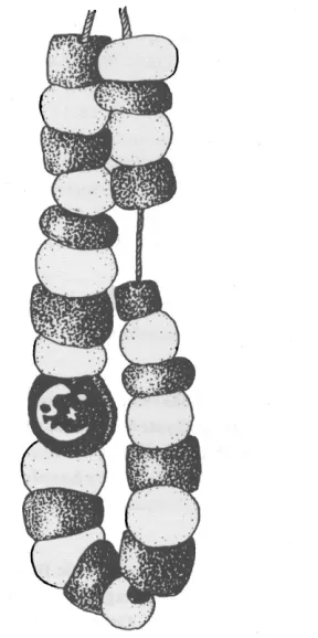 Figure 5. Talisman necklace in the Carnac Museum, Mor-man-in-the-moon bead shown in Fig
