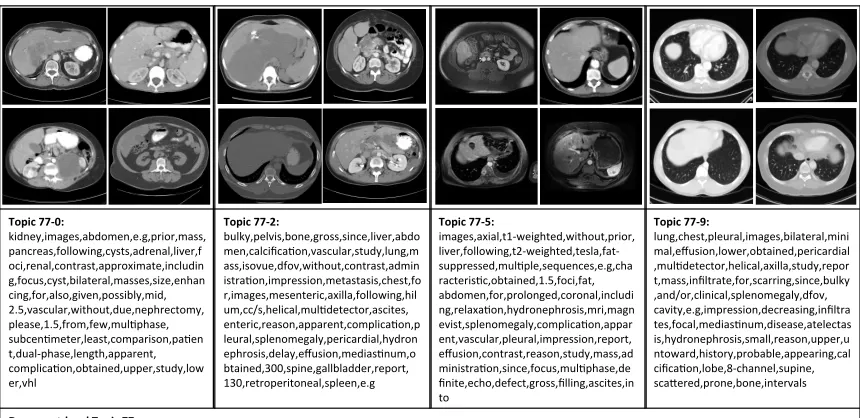 Figure 5: Examples of some sub-topics of document-level topic #77, with correspondingimages and topic key-words