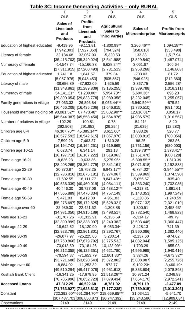 Table 3C: Income Generating Activities – only RURAL 