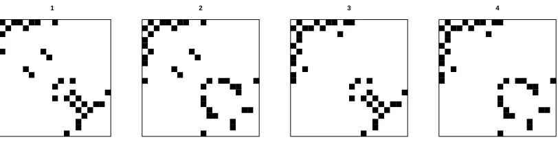 Figure 1: Image plots of the adjacency matrices for four graphical models with vertex set{1, 