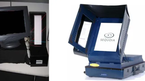 Figure 6: Experimental VVPAT voting unit is seen on the left and Sequoia’s AVC Edge @ with VeriVote Printer is seen on the right