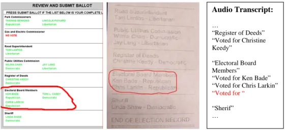 Figure 11: Error condition 2, LEVI interface, paper ballot, audio transcript.  
