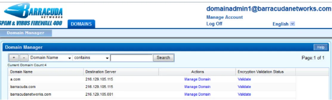 Figure 1: The DOMAINS page as viewed by the Domain Admin or Helpdesk roles upon login.