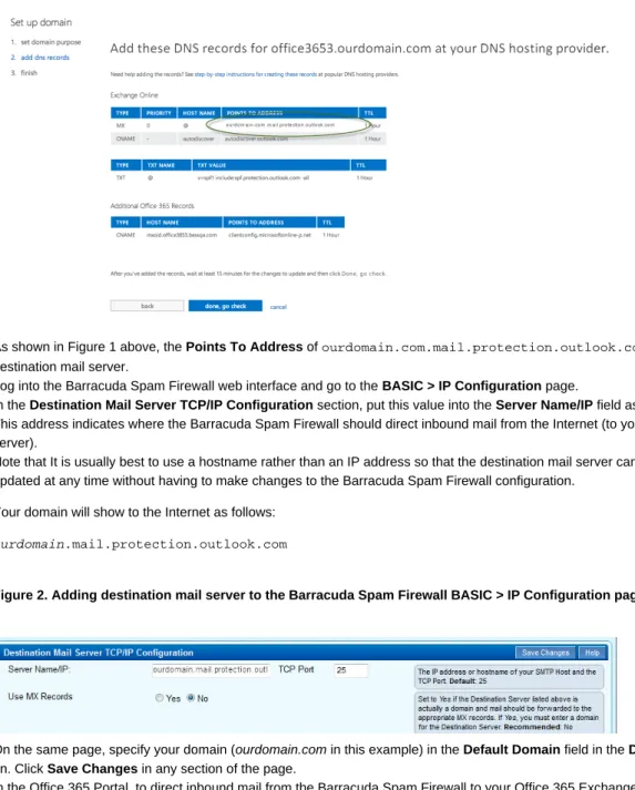 Figure 2. Adding destination mail server to the Barracuda Spam Firewall BASIC > IP Configuration page
