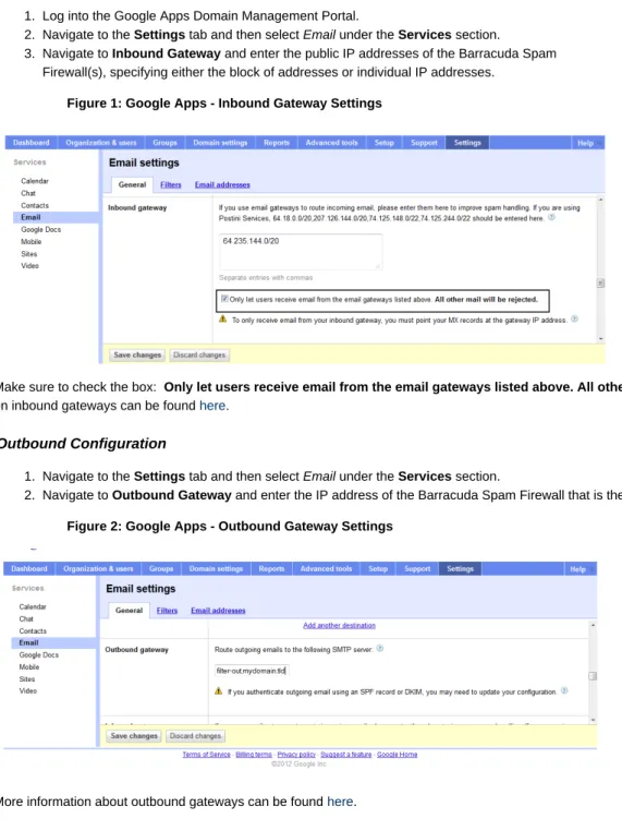 Figure 1: Google Apps - Inbound Gateway Settings