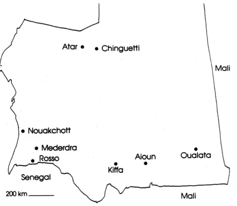 Figure 3. Known centers of powdered-glass beadmaking in Mauritania. 