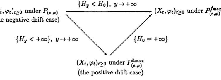 Figure 5.1: The negative drift case of conditioning the process (Xt, <Pt)t~O on the events 
