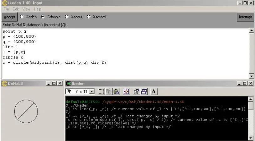 Figure 2.14 – The three windows in the TkEden modelling environment. 
