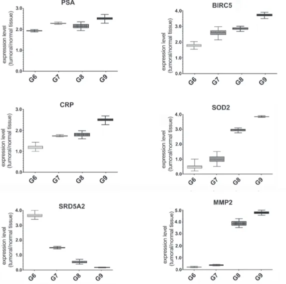 Figure 4: Expression analysis of STAT3 dependent genes in FFPE samples with different Gleason score