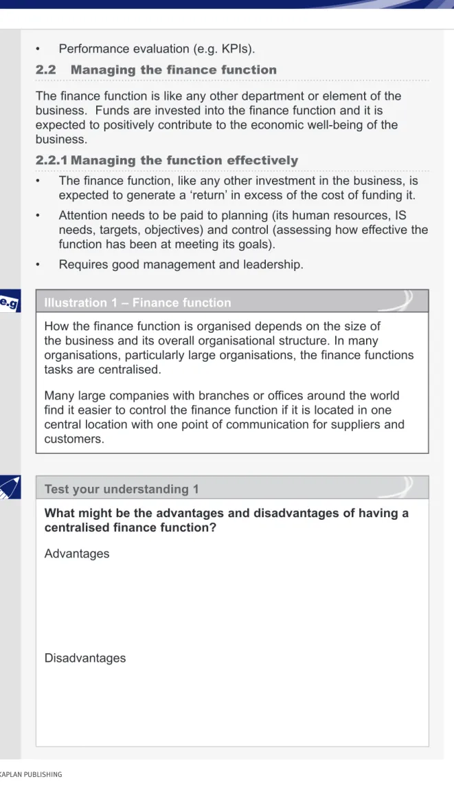 Illustration 1 – Finance function