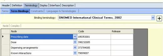 Figure 3. Binding of the terms in our archetype to SNOMED CT 