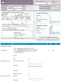 Figure 4. Paper-based methadone prescription form and the corresponding computerised user interface 